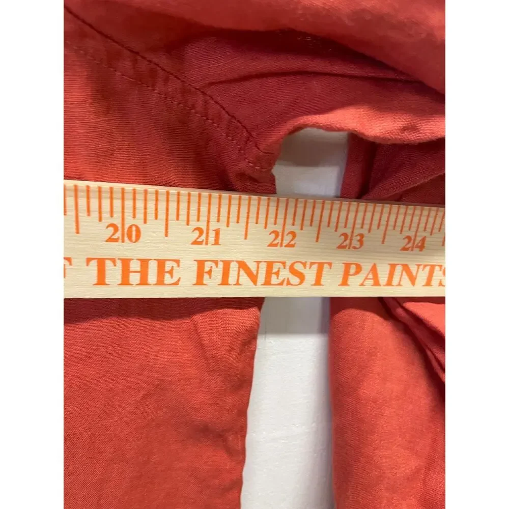 Tahari Women's Long Sleeve Button Up 100% Linen Blouse Rust Orange Size XL